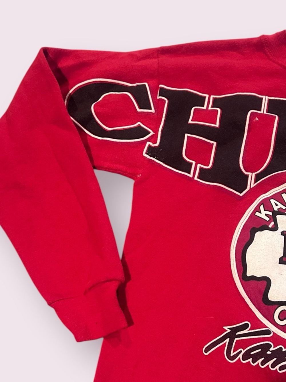 Vintage 90's Kansas City Chiefs Sweatshirt Cutoff With Large Logo Size L/XL - Picture 2 of 14